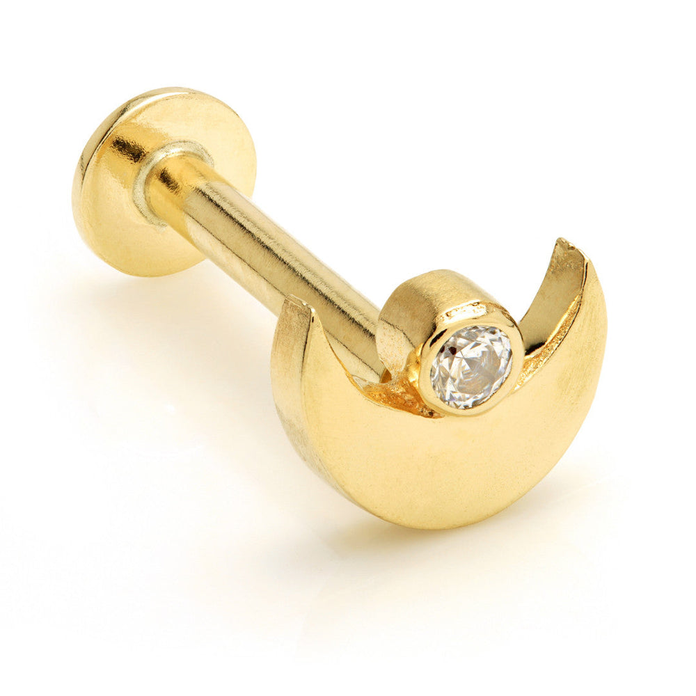 TL - 9ct Gold Crescent Moon With Gem Internal Labret