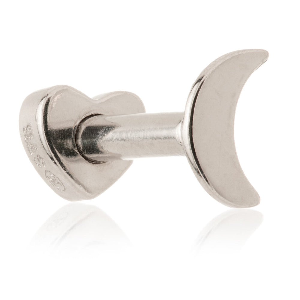 TL - 9ct Gold Fixed Crescent Moon Microbar with Screw on Heart Back