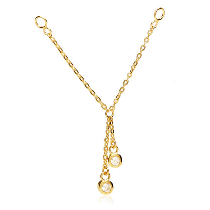 TL - 9ct Gold Hanging Chain with Double Jewelled Bezel