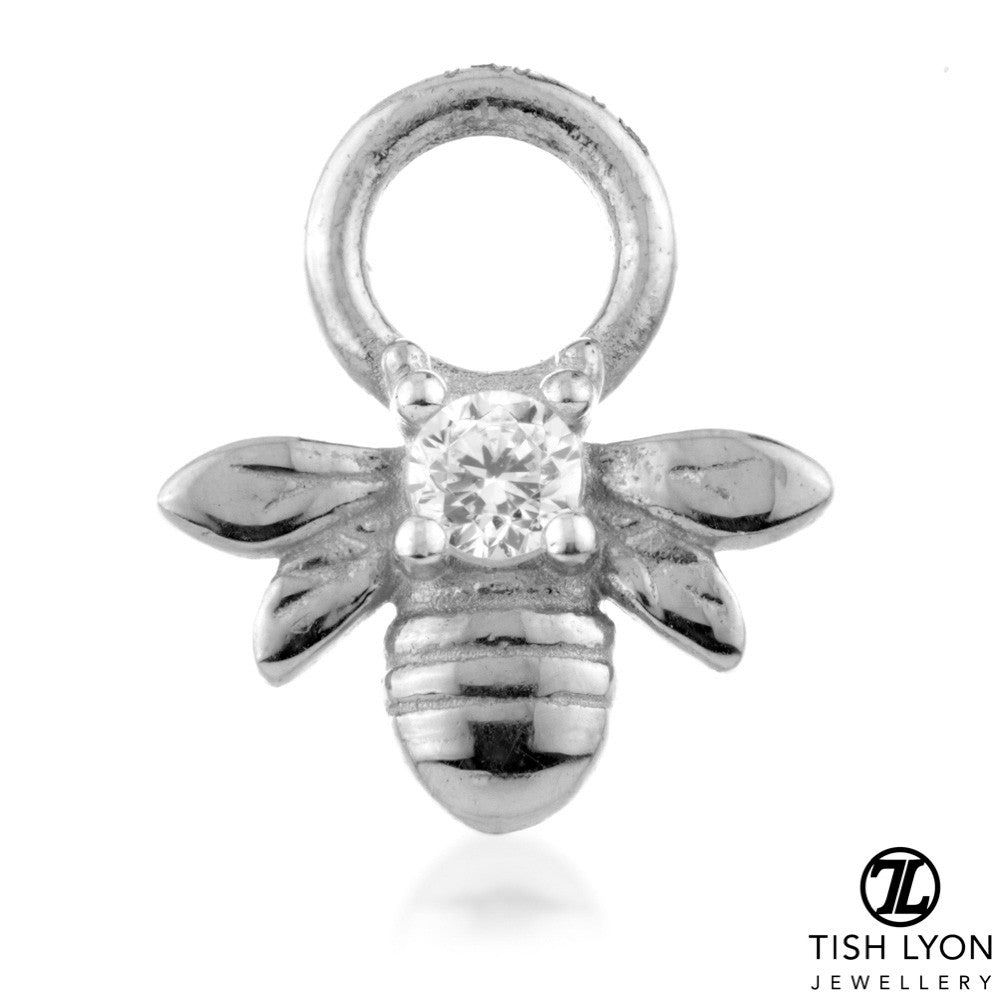 9 Carat Solid Gold Jewelled Bee Hoop Charm for Hinge Segment Ring