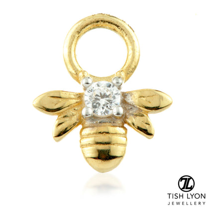 9 Carat Solid Gold Jewelled Bee Hoop Charm for Hinge Segment Ring