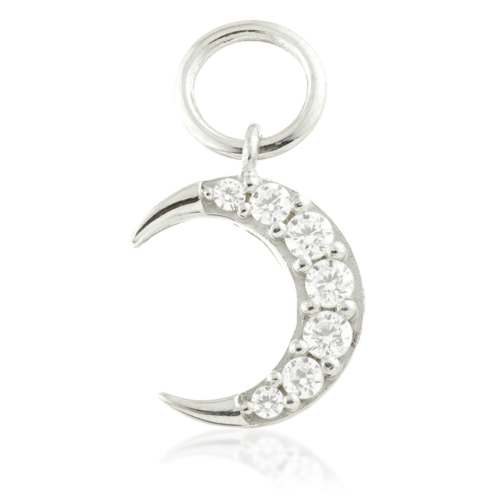 9 Carat Solid Gold Jewelled Moon Hoop Charm for Hinge Rings