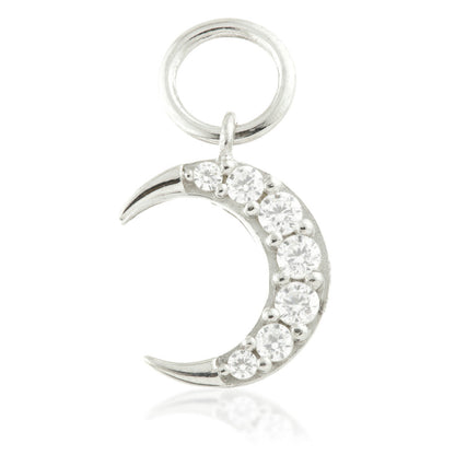 9 Carat Solid Gold Jewelled Moon Hoop Charm for Hinge Rings