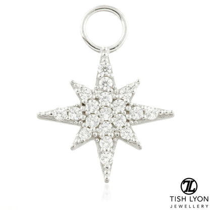 9 Carat Solid Gold Jewelled North Star Hoop Charm for Hinge Segment Ring