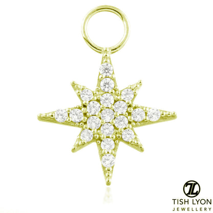 9 Carat Solid Gold Jewelled North Star Hoop Charm for Hinge Segment Ring