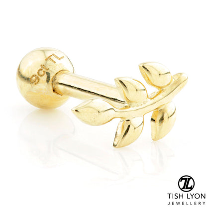 TL - 9ct Gold Leaf Cartilage Bar - 1mm