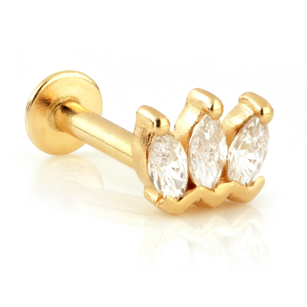 TL - 9ct Gold Triple Marquise Jewelled Internal Labret