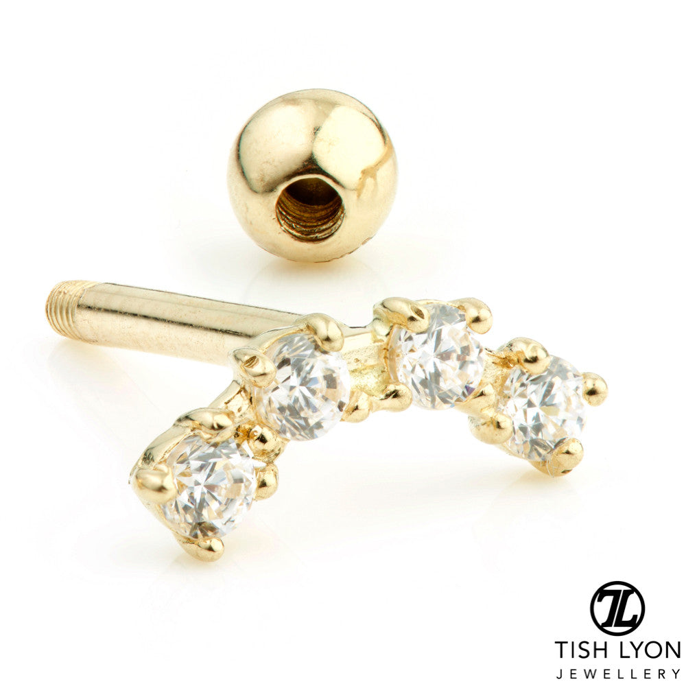 4 Gem Crescent 9 Carat Solid Gold Cartilage Barbell Earring
