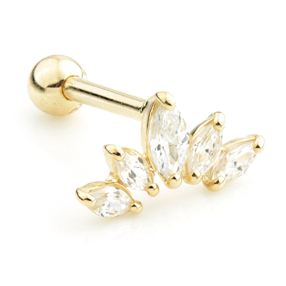 TL - 14K Gold Crescent Marquise Gem Cartilage Bar