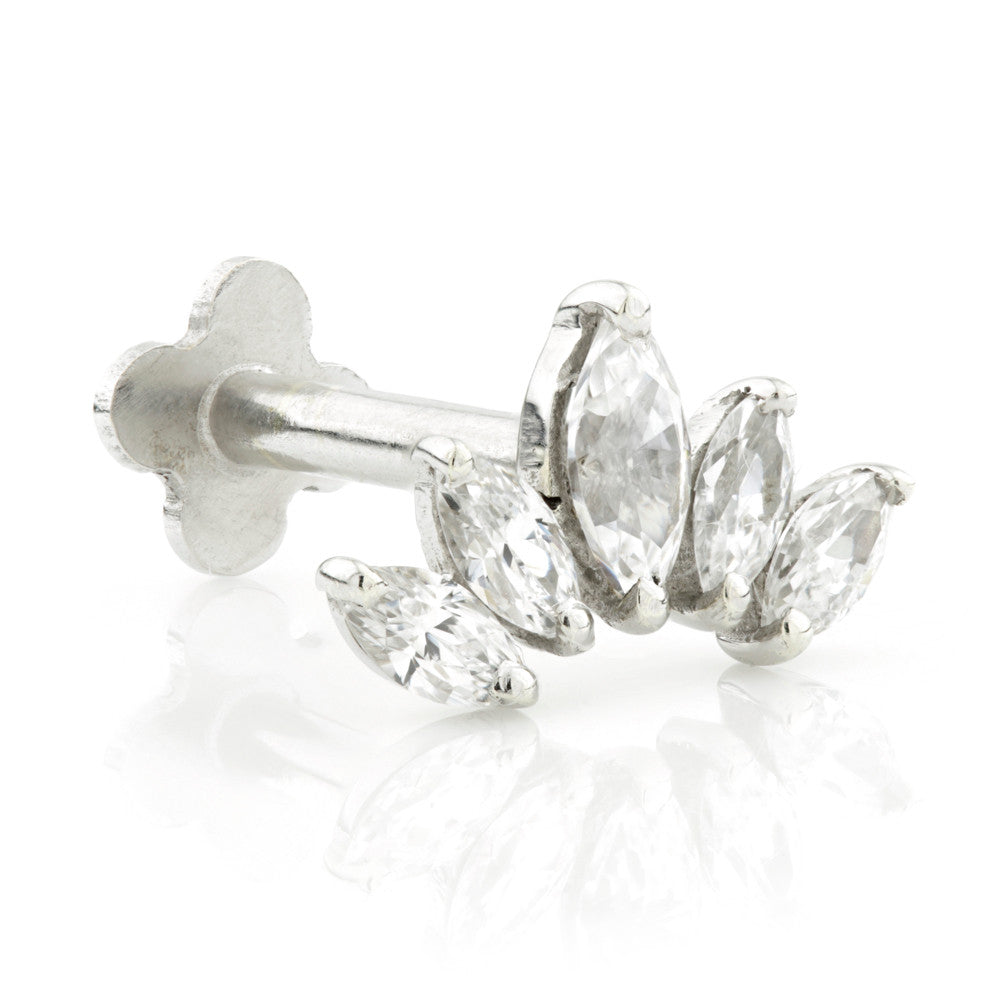 Gold Crescent Marquise Flatback Stud with Gemstones