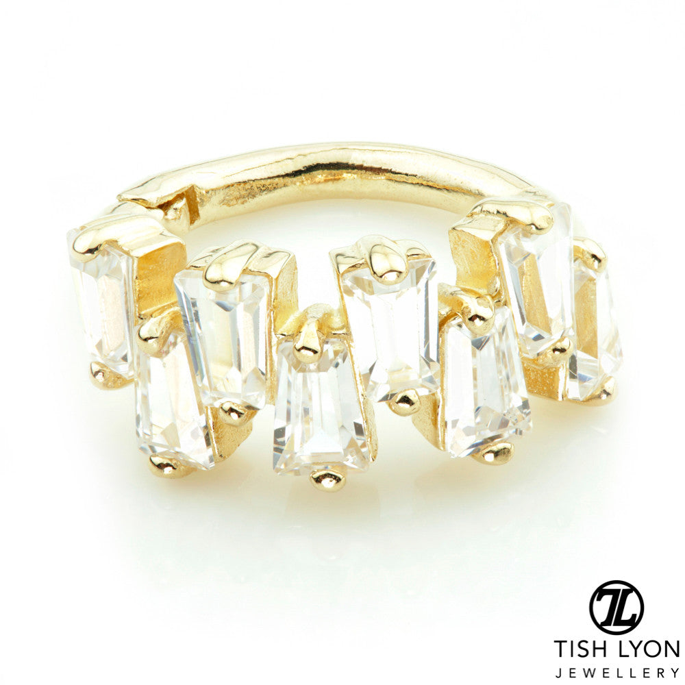 Solid Gold Gemstone Baguettes Hinge Ring