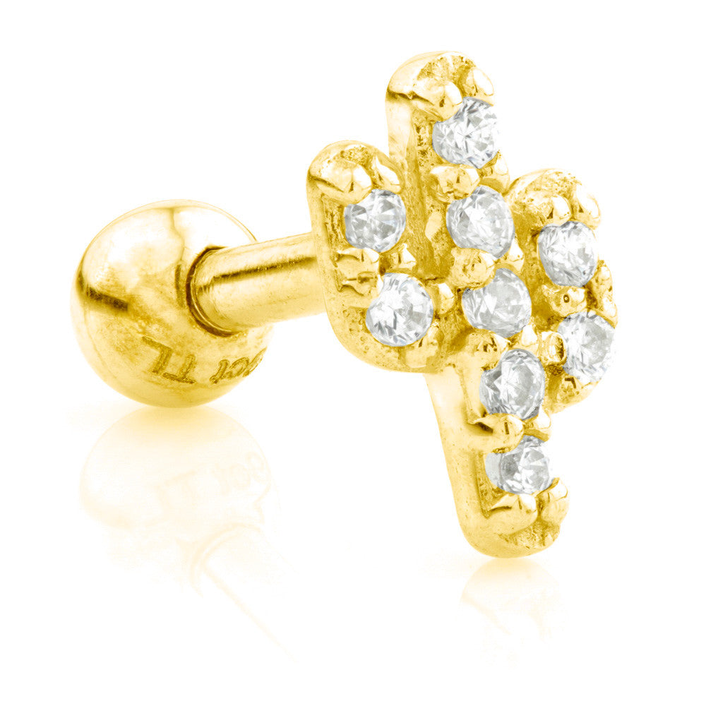TL - 9 Carat Gold CZ Cactus Gem Cartilage Bar - 1.2mm