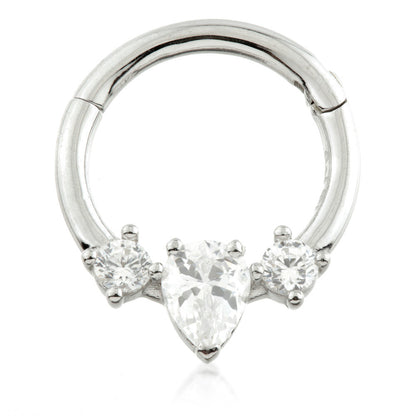 TL - Gold CZ Tear Hinge Daith Ring