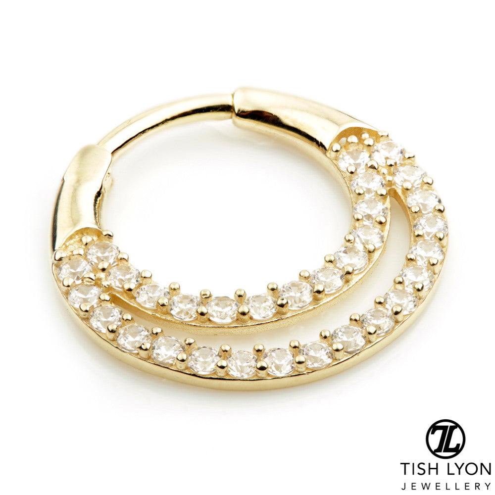 TL - Gold Double Jewelled Band Daith Ring
