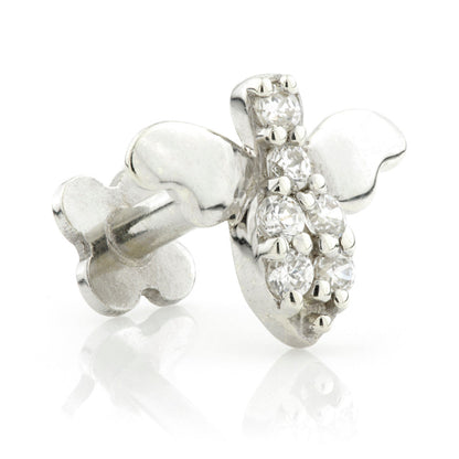 Solid Gold Bee Flatback Stud with Gemstones