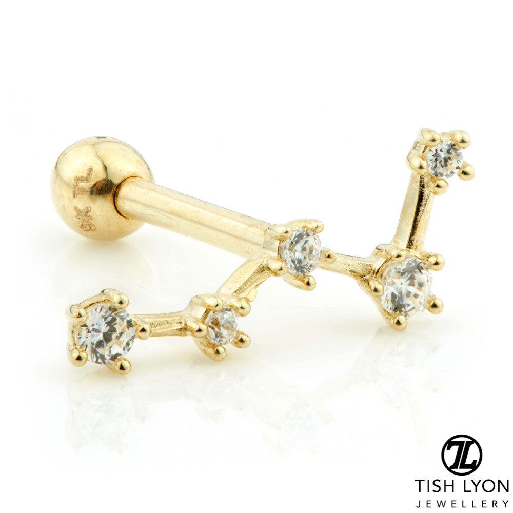 Gem Constellation 14 Carat Solid Gold Barbell Earring