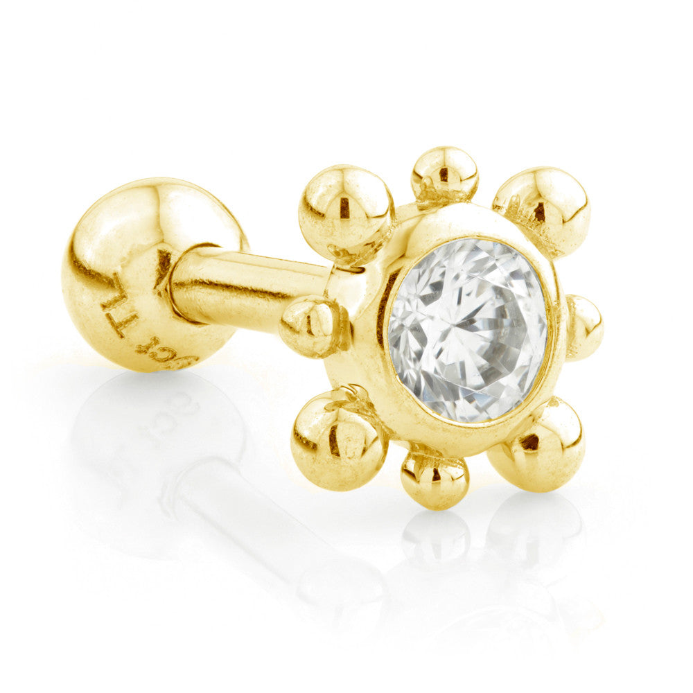 TL - 14 Carat Gold Gem Dot Cartilage Bar - 1.2mm