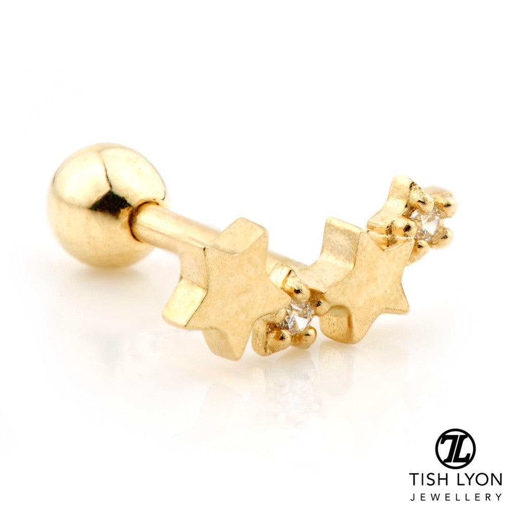 Gem Stars Solid Gold Cartilage Barbell Earring