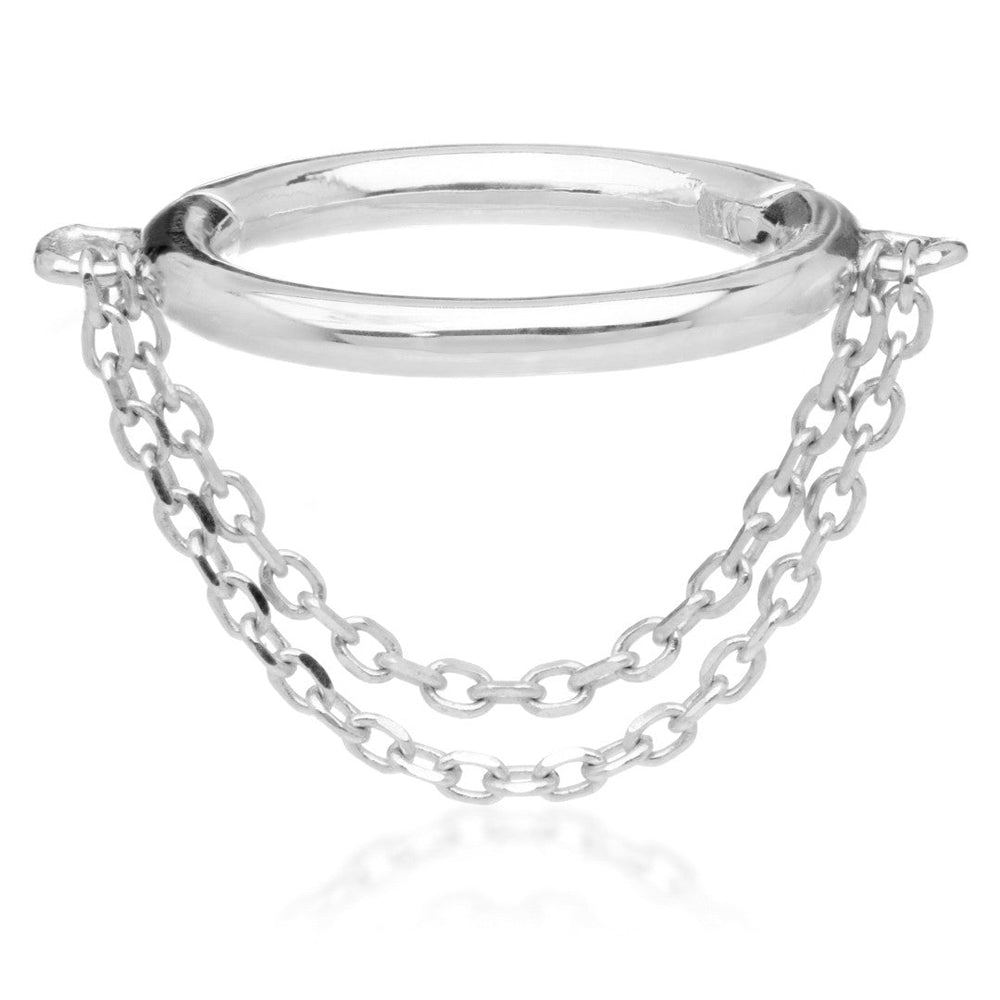 Solid Gold Hinged Ring with Double Hanging Chains