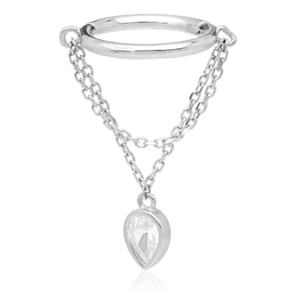 TL - Gold Hinged Ring with Hanging Jewelled Pear