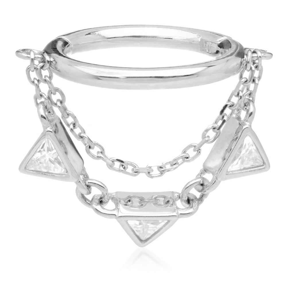 TL - Gold Hinged Ring with Hanging Triangle Gem Chain