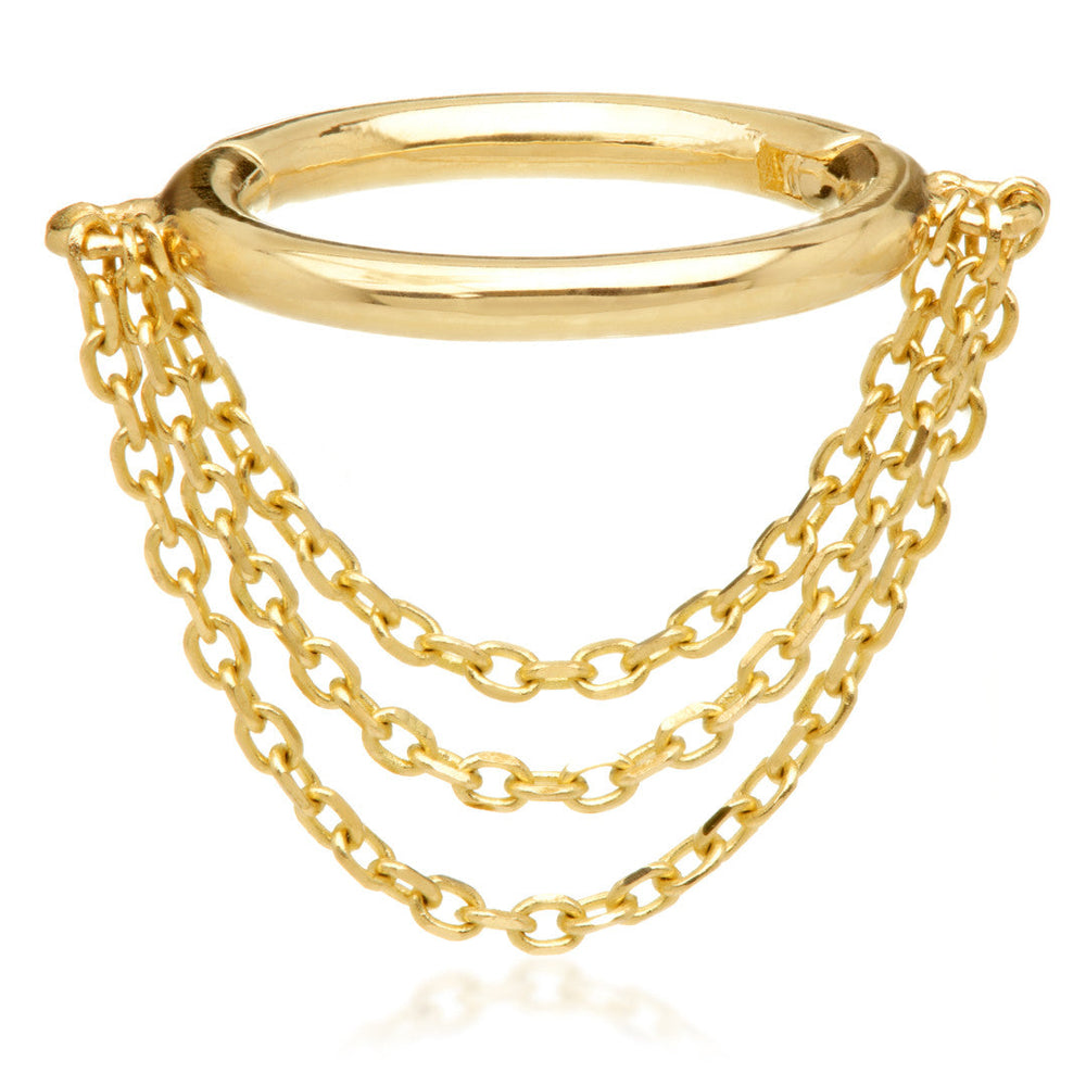 TL - Gold Conch Ring with Triple Hanging Chains
