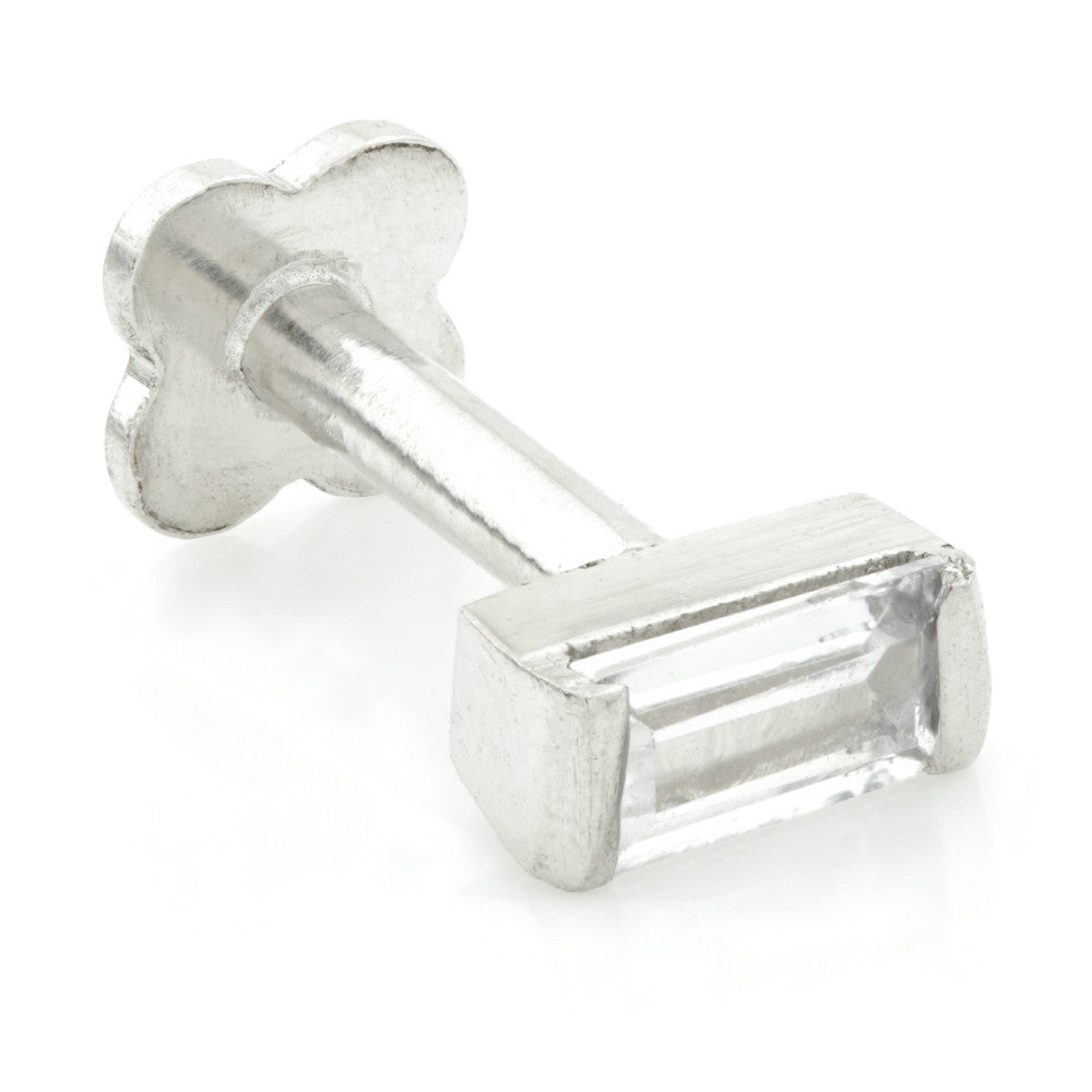 Solid Gold Jewelled Baguette Internal Thread Flatback Stud