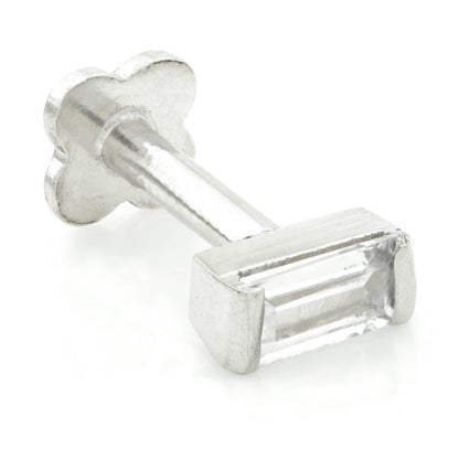 Solid Gold Jewelled Baguette Internal Thread Flatback Stud