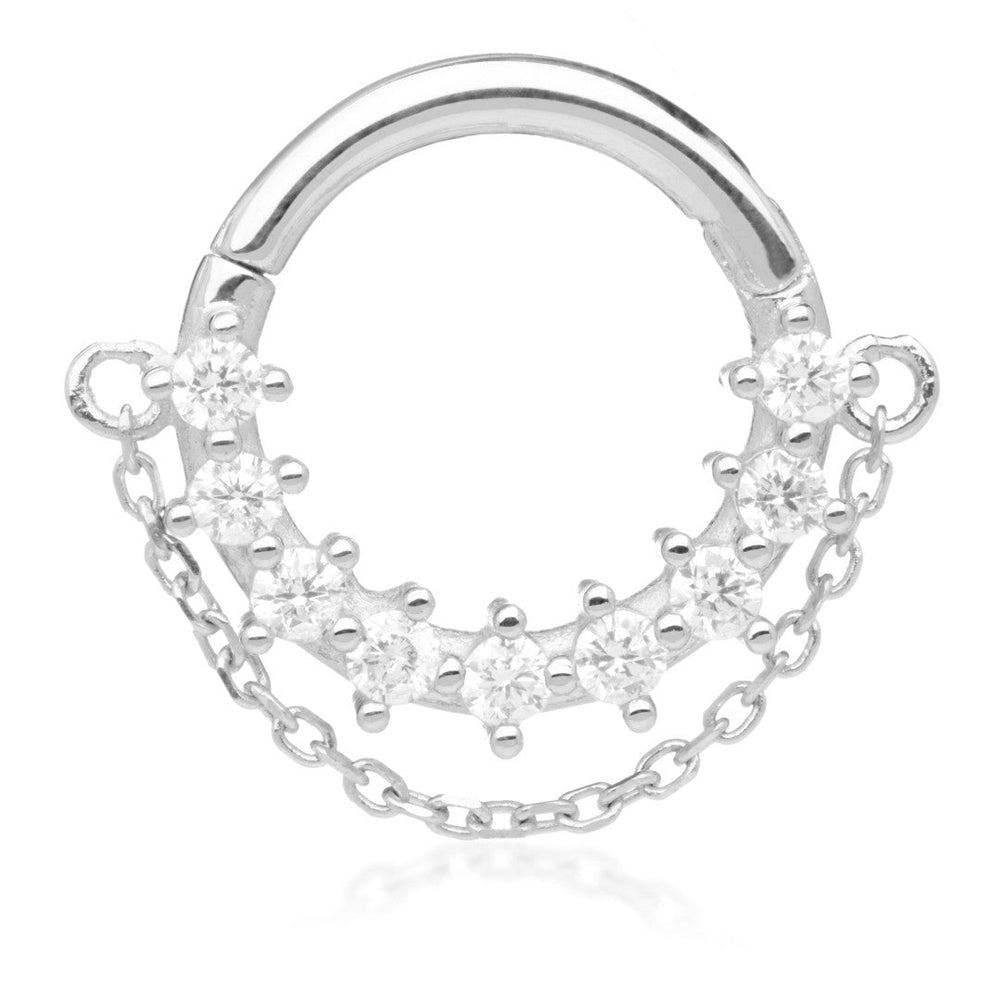 TL - Gold Jewelled Hinged Ring with Hanging Chain