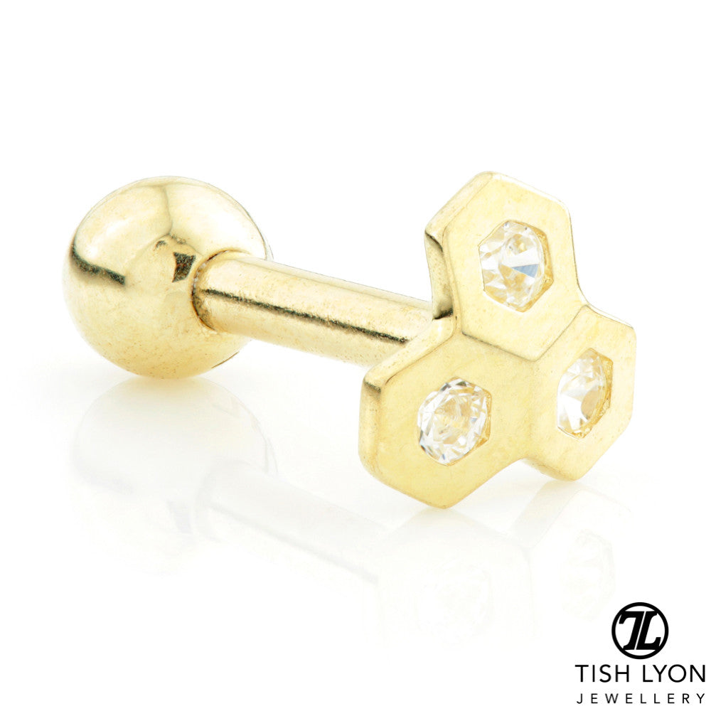 TL - 9 Carat Gold Jewelled Honeycomb Cartilage Bar - 1.2mm