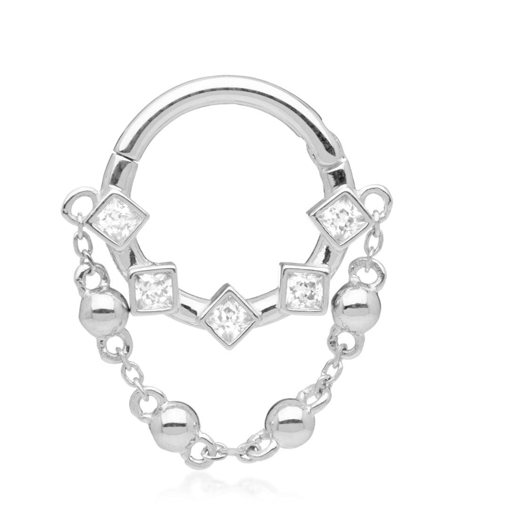 TL - Gold Jewelled Square Hinged Ring with Hanging Ball Set Chain