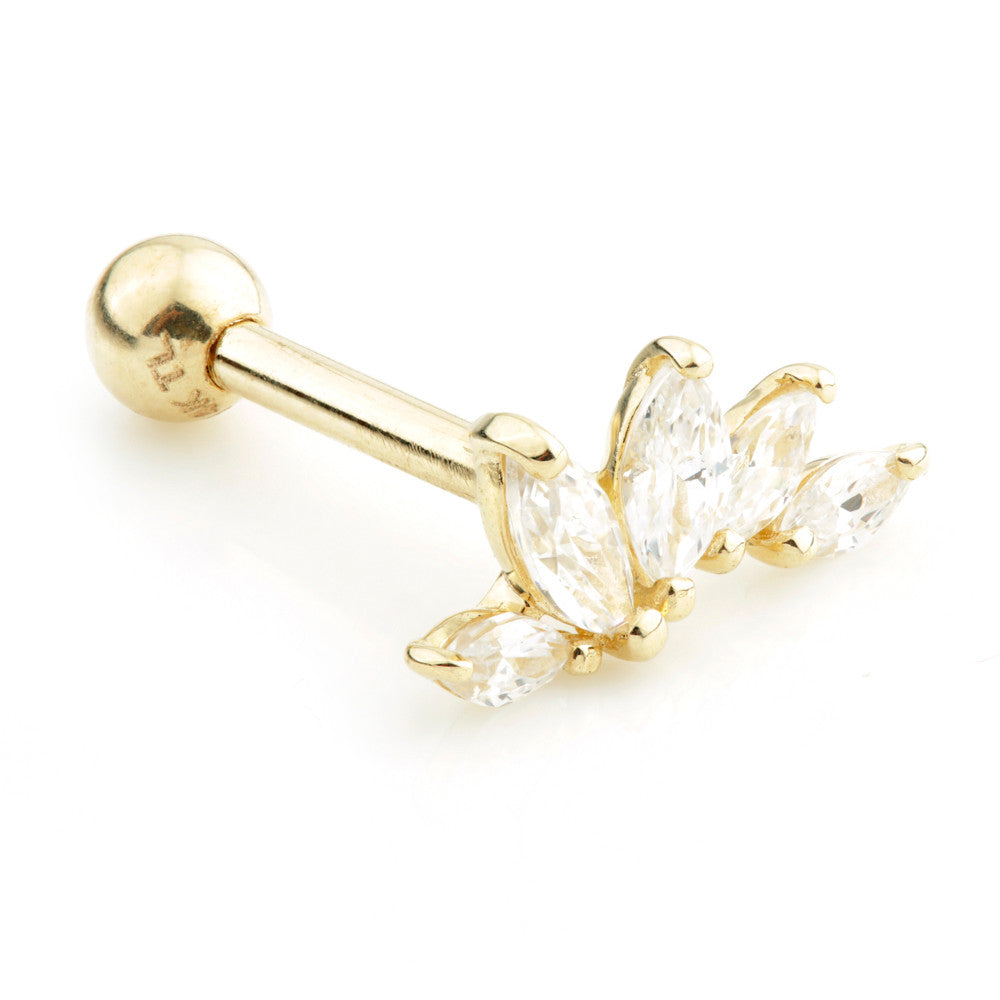 Marquise Gem Crescent Solid Gold Barbell Earring
