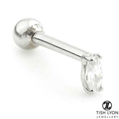 Solid Gold Marquise Gem Barbell Earring