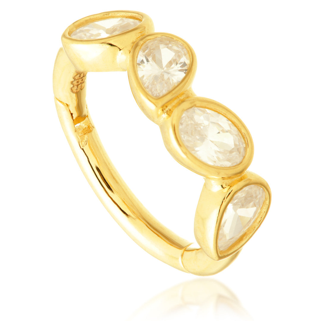 Solid Gold Multi Pear Gemstone Hinge Ring