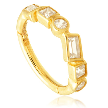 Solid Gold Multi Shaped Jewelled Hinge Ring