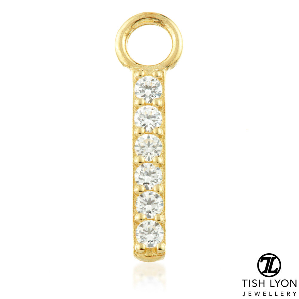 9 Carat Solid Gold Pave Gem Bar Hoop Charm for Hinge Segment Ring