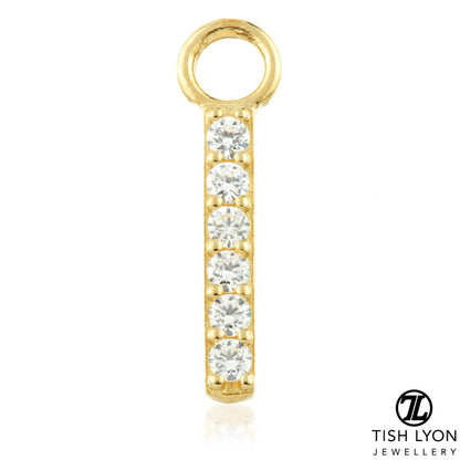 9 Carat Solid Gold Pave Gem Bar Hoop Charm for Hinge Segment Ring