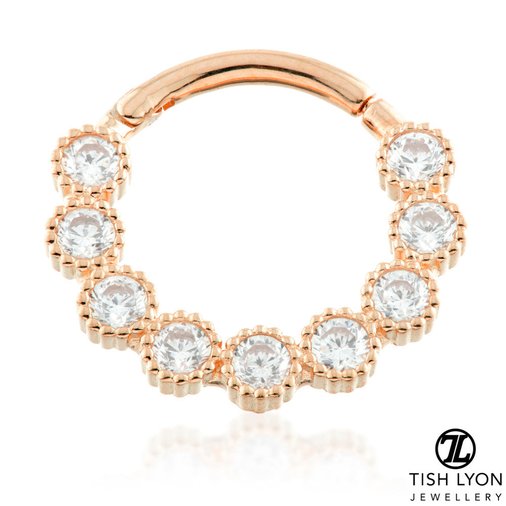 TL - Gold Jewelled Milligrain Daith Septum Ring