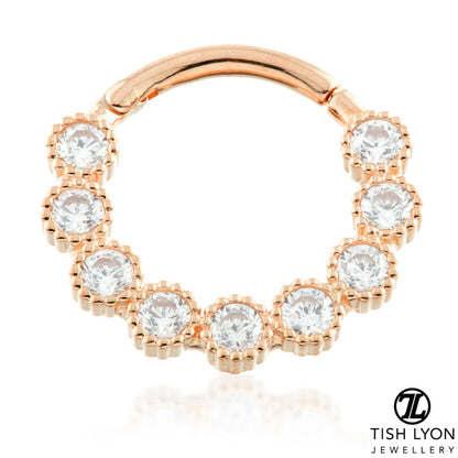 TL - Gold Jewelled Milligrain Daith Septum Ring