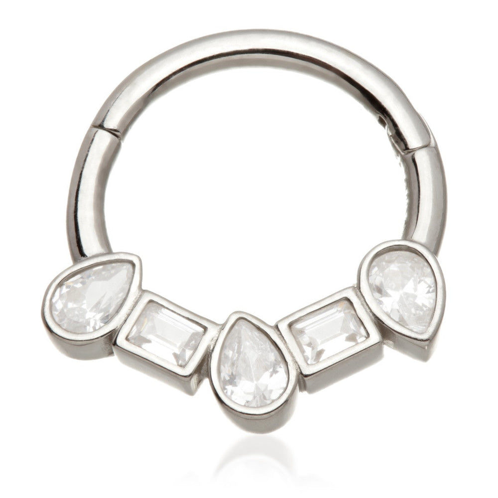 TL - Gold Square and Pear Jewelled Daith Septum Ring