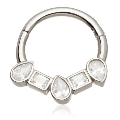 TL - Gold Square and Pear Jewelled Daith Septum Ring