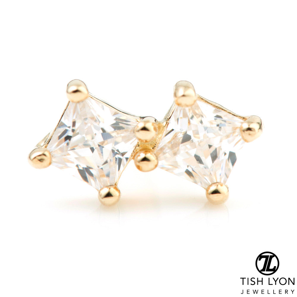 Square Gems 9 Carat Solid Gold Cartilage Barbell Earring