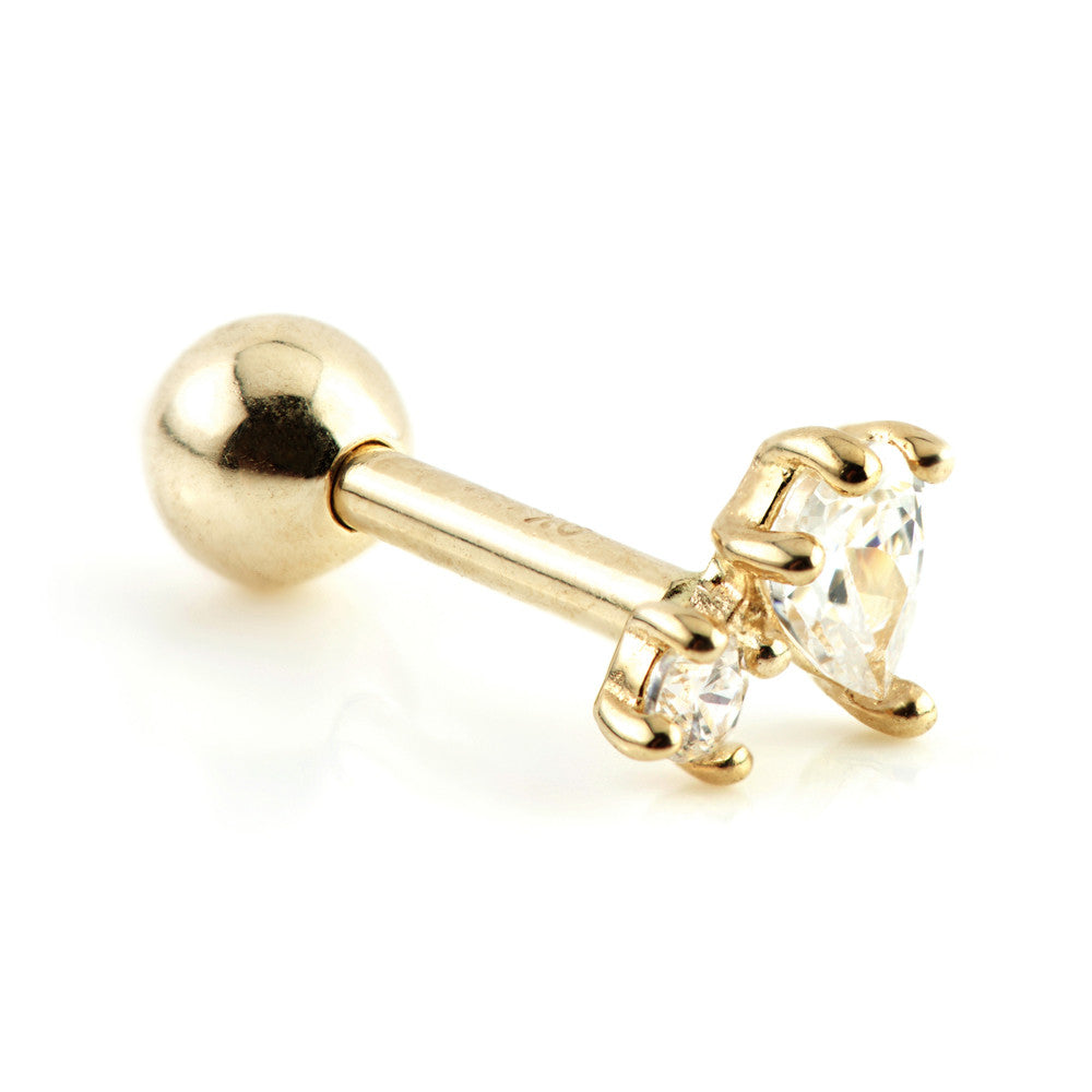 Tear & Mini Gem 9 Carat Solid Gold Barbell Earring