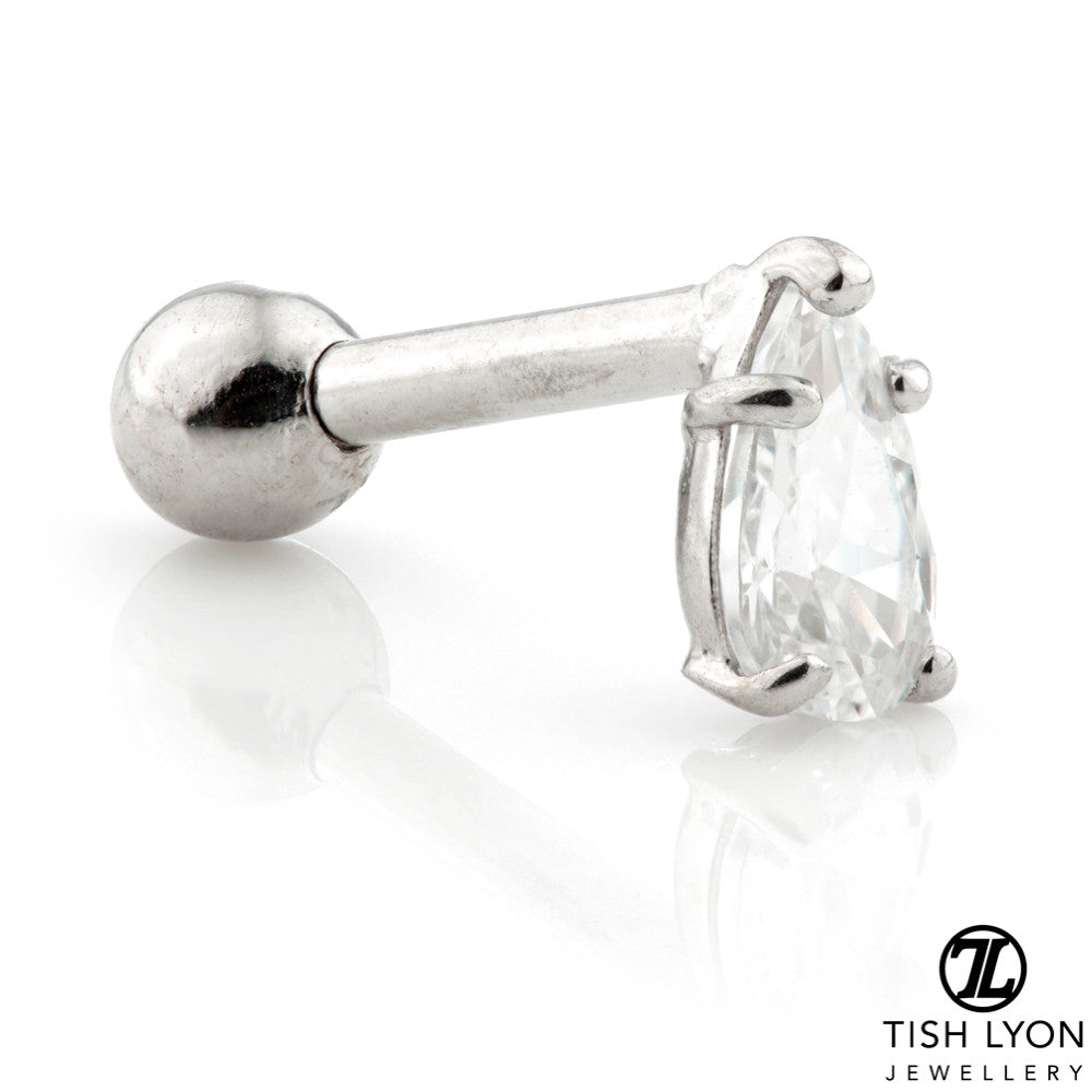Jewelled Tear 14 Carat Solid Gold Cartilage Barbell Earring