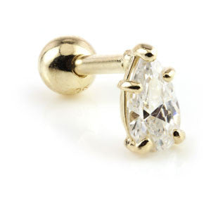 Jewelled Tear 14 Carat Solid Gold Cartilage Barbell Earring