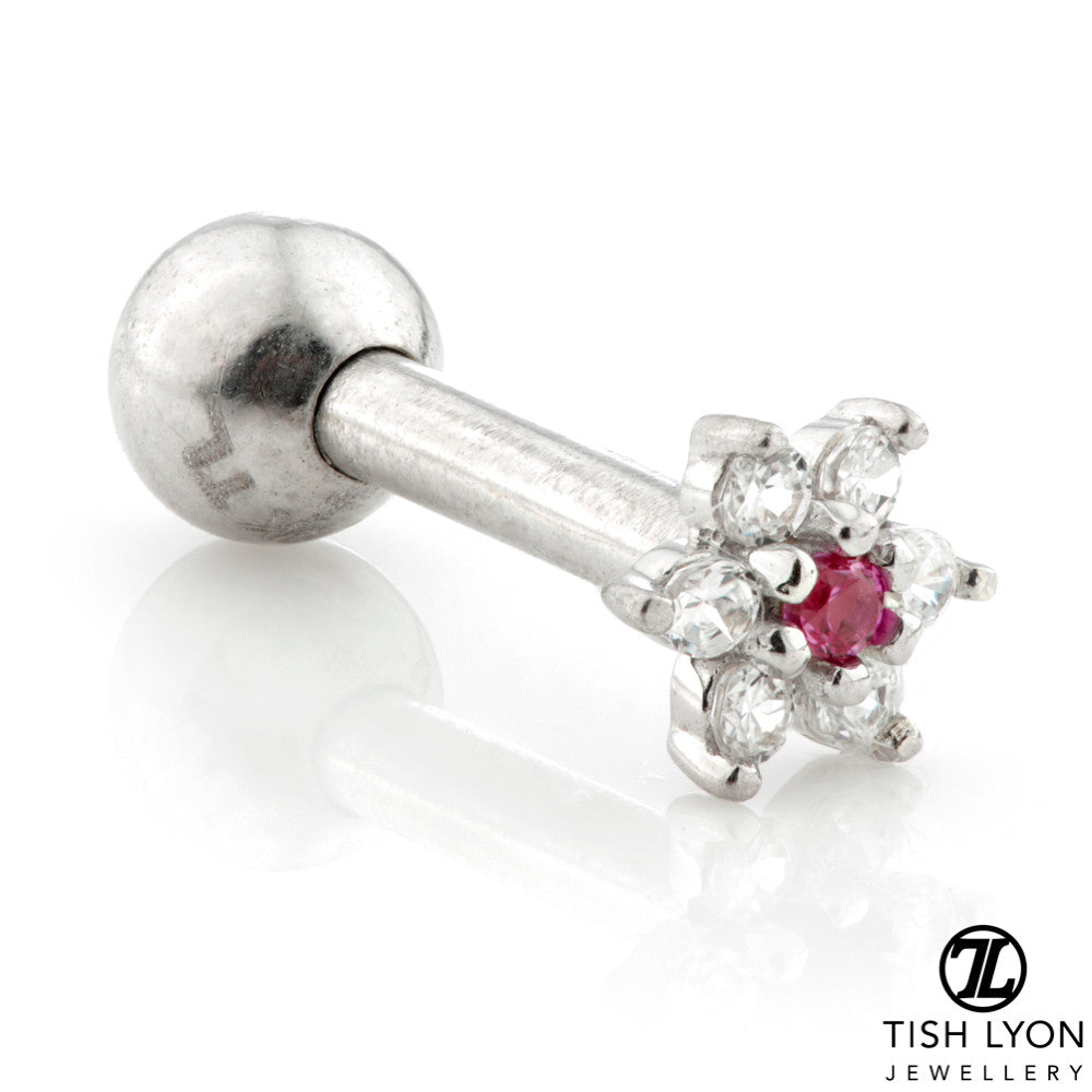 TL - Gold Tiny Flower Gem Cartilage Bar