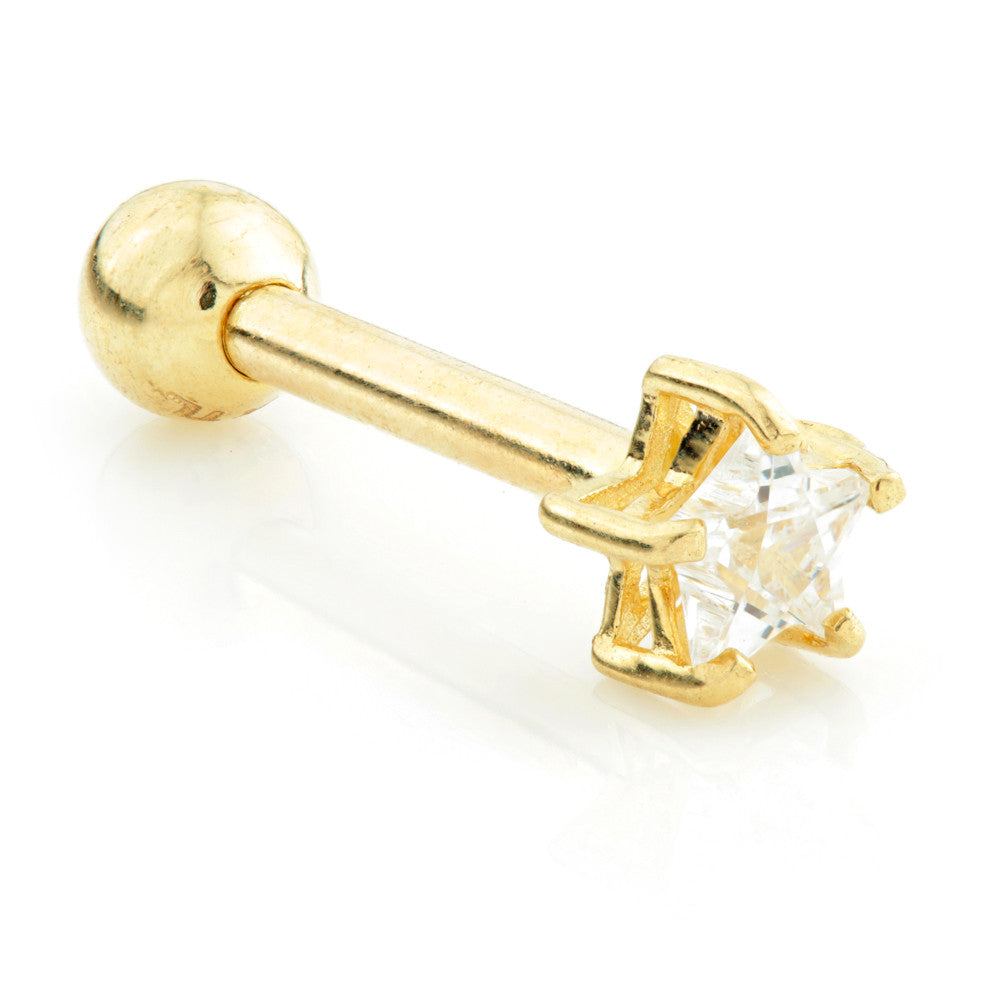 Tiny Gem Star Solid Gold Cartilage Barbell Earring