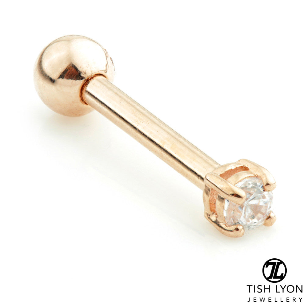 Tiny Prong Gem Solid Gold Cartilage Barbell Earring