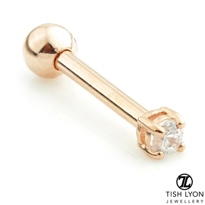 Tiny Prong Gem Solid Gold Cartilage Barbell Earring