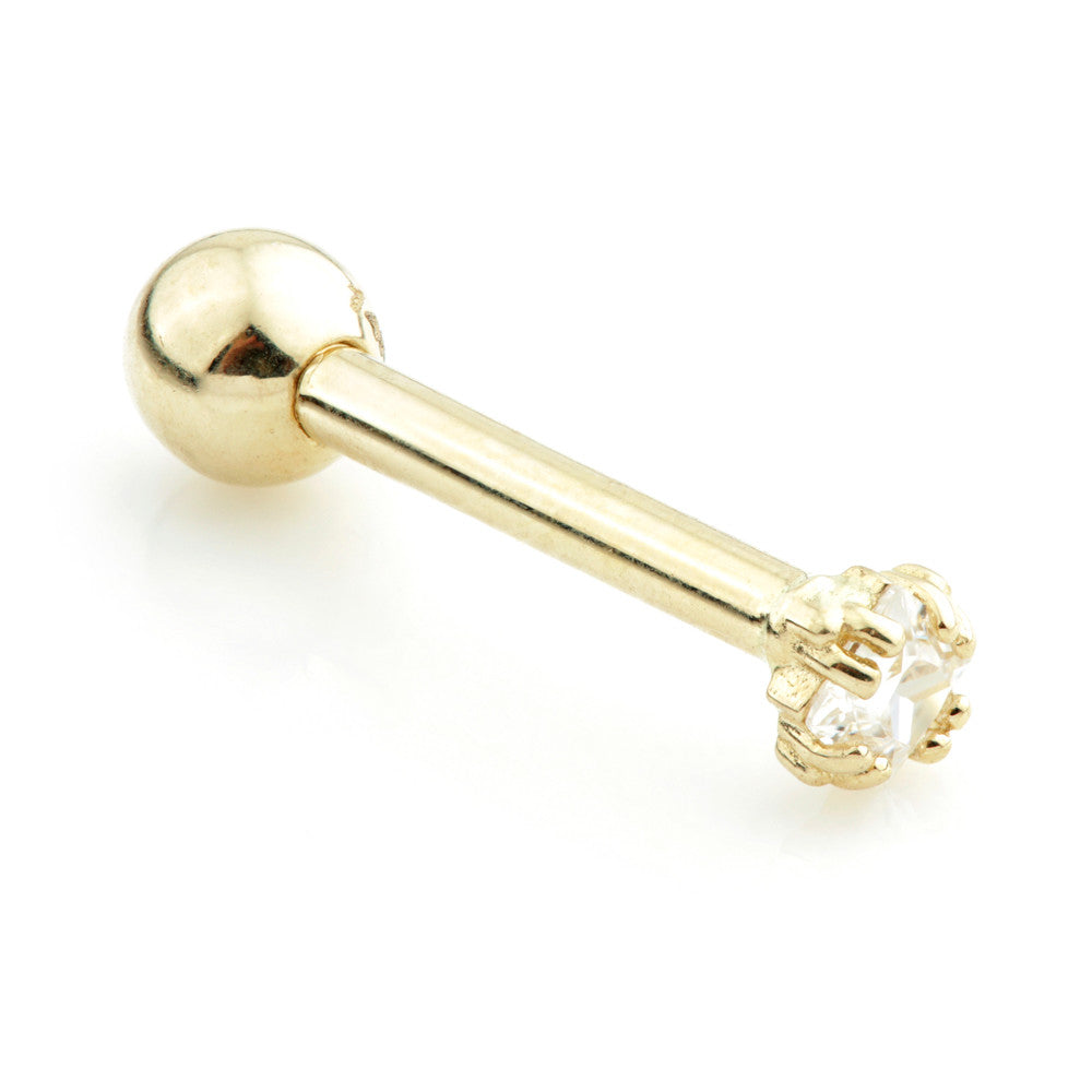 Tiny Square Gem 14 Carat Solid Gold Barbell Earring